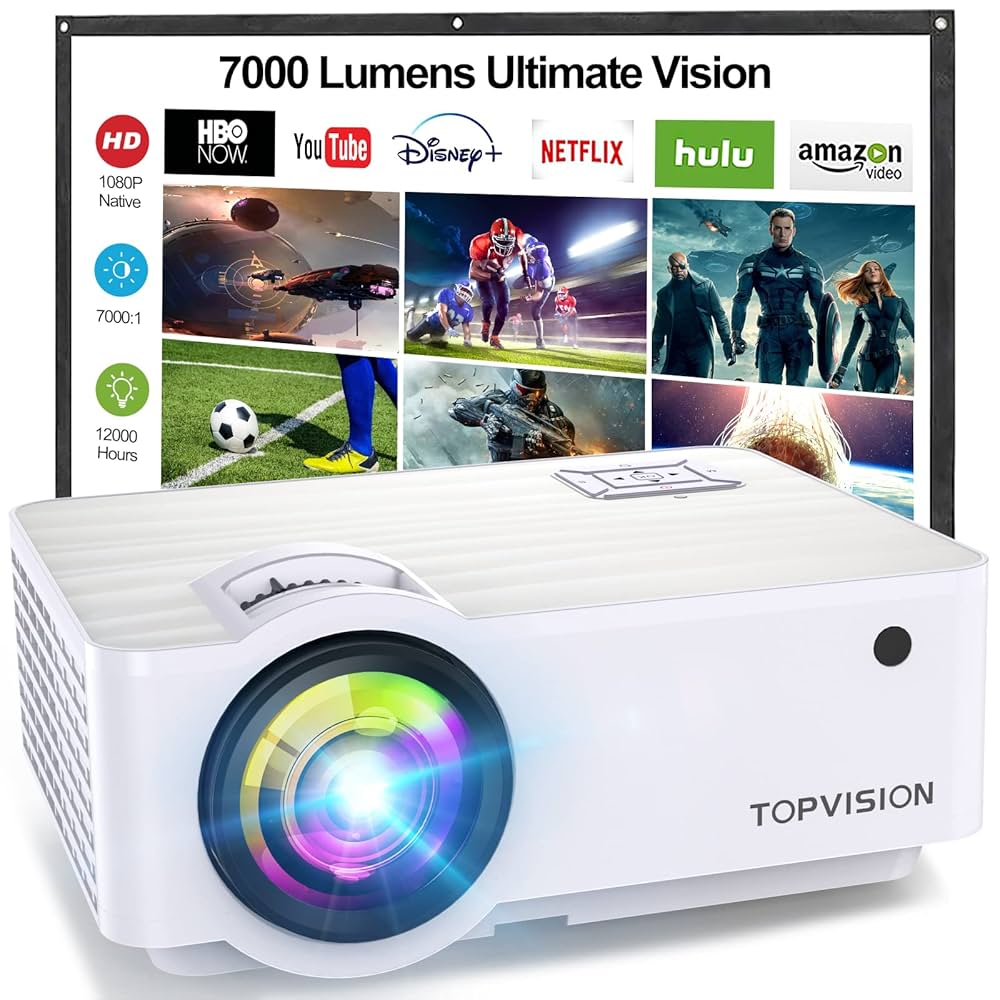 TOPVISION LED Projector 本体 Full HD LED Projector For PlayStation 5 , iPad , iPhone